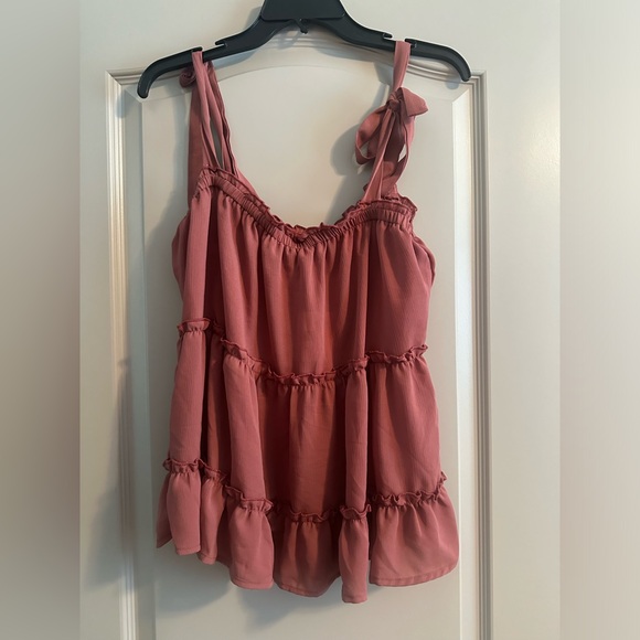 NWT Crazy Co by Casual Corner Mauve Pink Ruffle Tank Top Blouse Medium - Picture 2 of 5